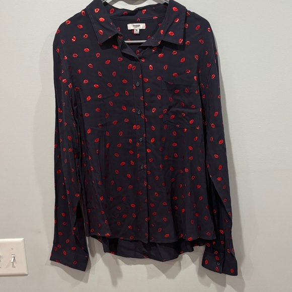 Kensie Tops - Kensie gray and Red Button Down Shirt- Valentine’s Day